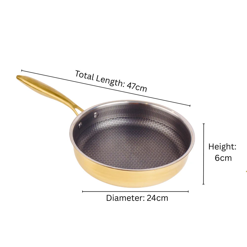 Multi-Purpose Stainless Steel Gold Honeycomb Frying Pan with Lid(24cm) - Image 7