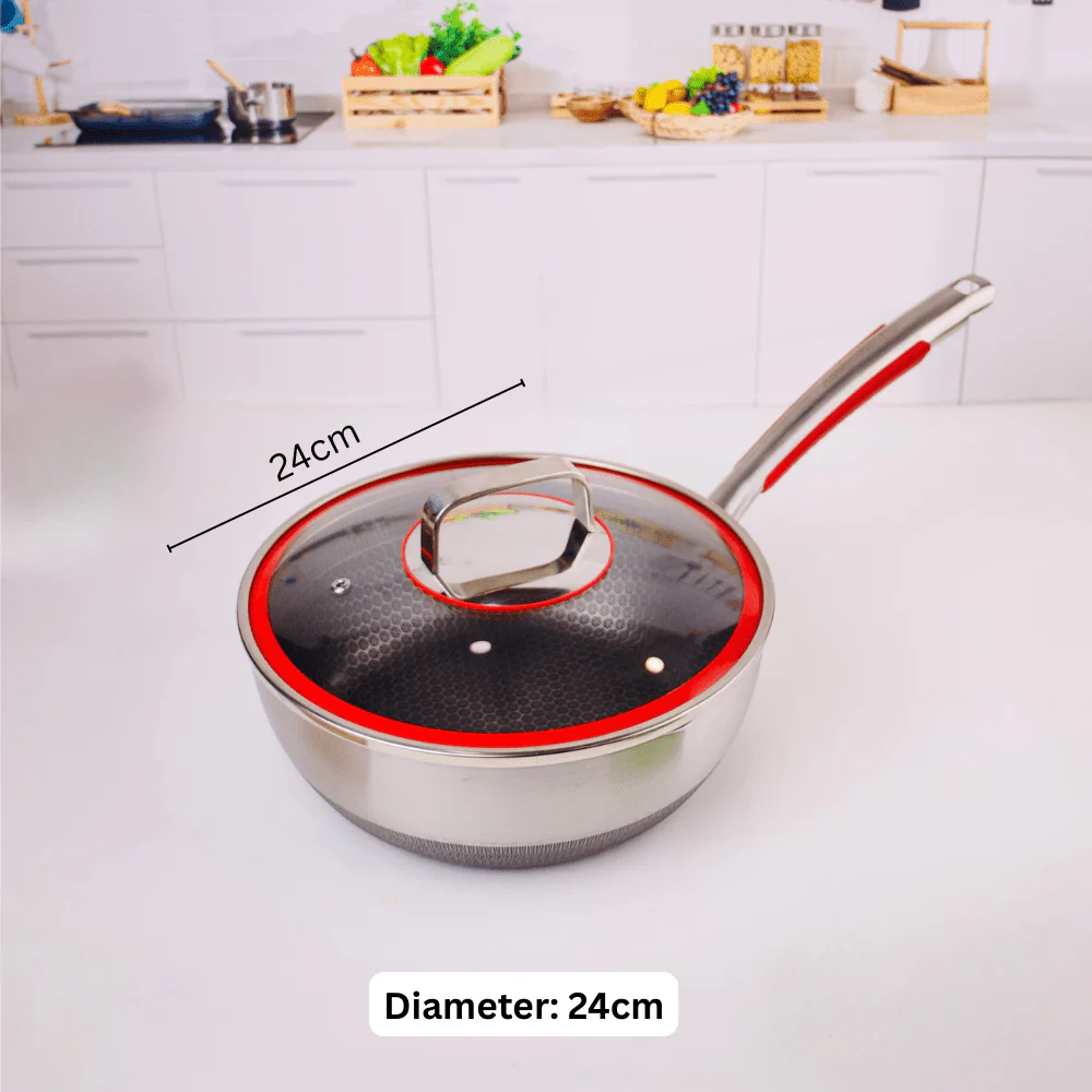 Stainless Steel Multifunctional Honeycomb Deep Frying Pan with Lid(24cm) - Image 7