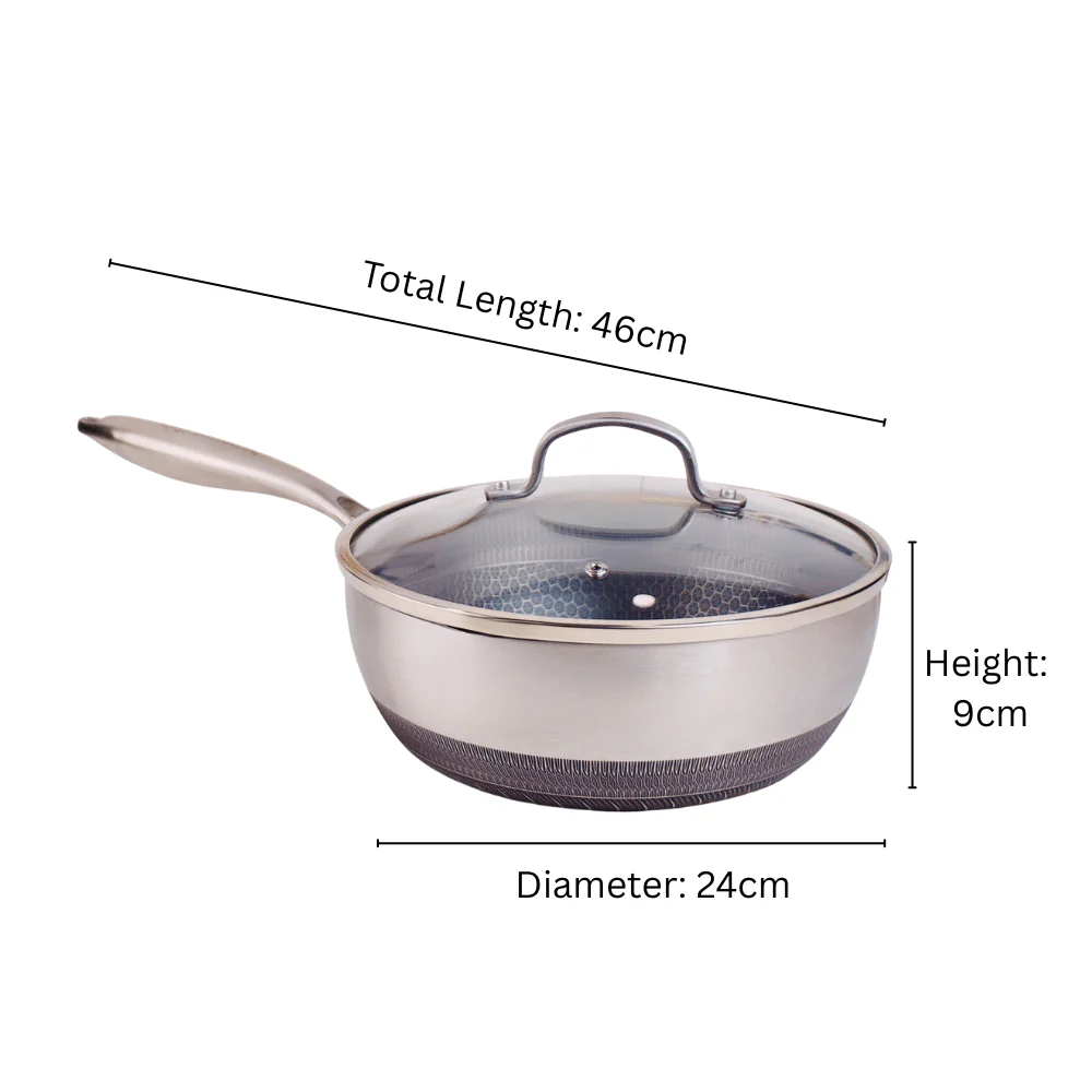 Stainless Steel Honeycomb Non-Stick Frying Pan With Lid(24cm) - Image 8