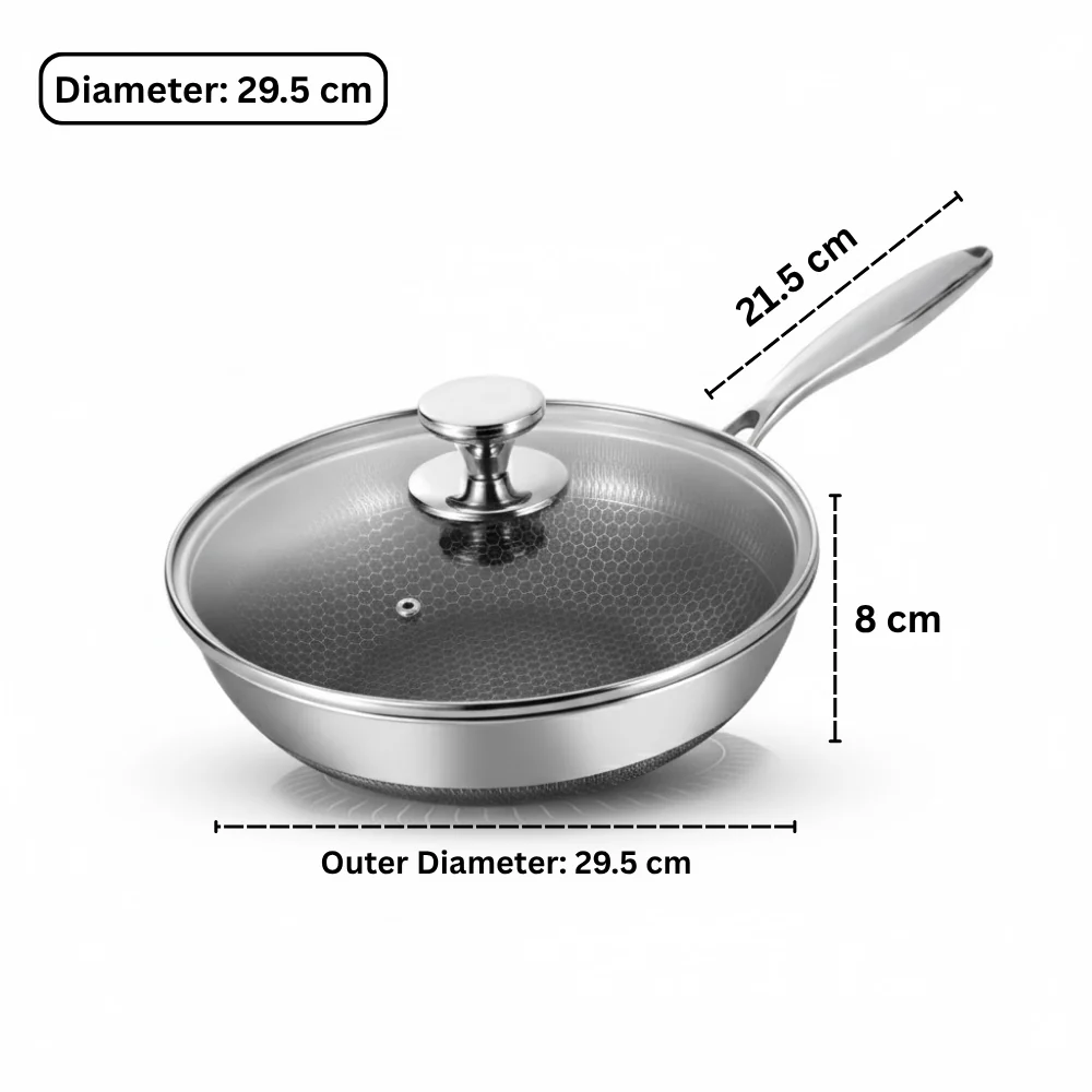 Multi-Purpose Honeycomb Stainless Steel Deep Frying Pan with Composite Lid (28 cm) - Image 7