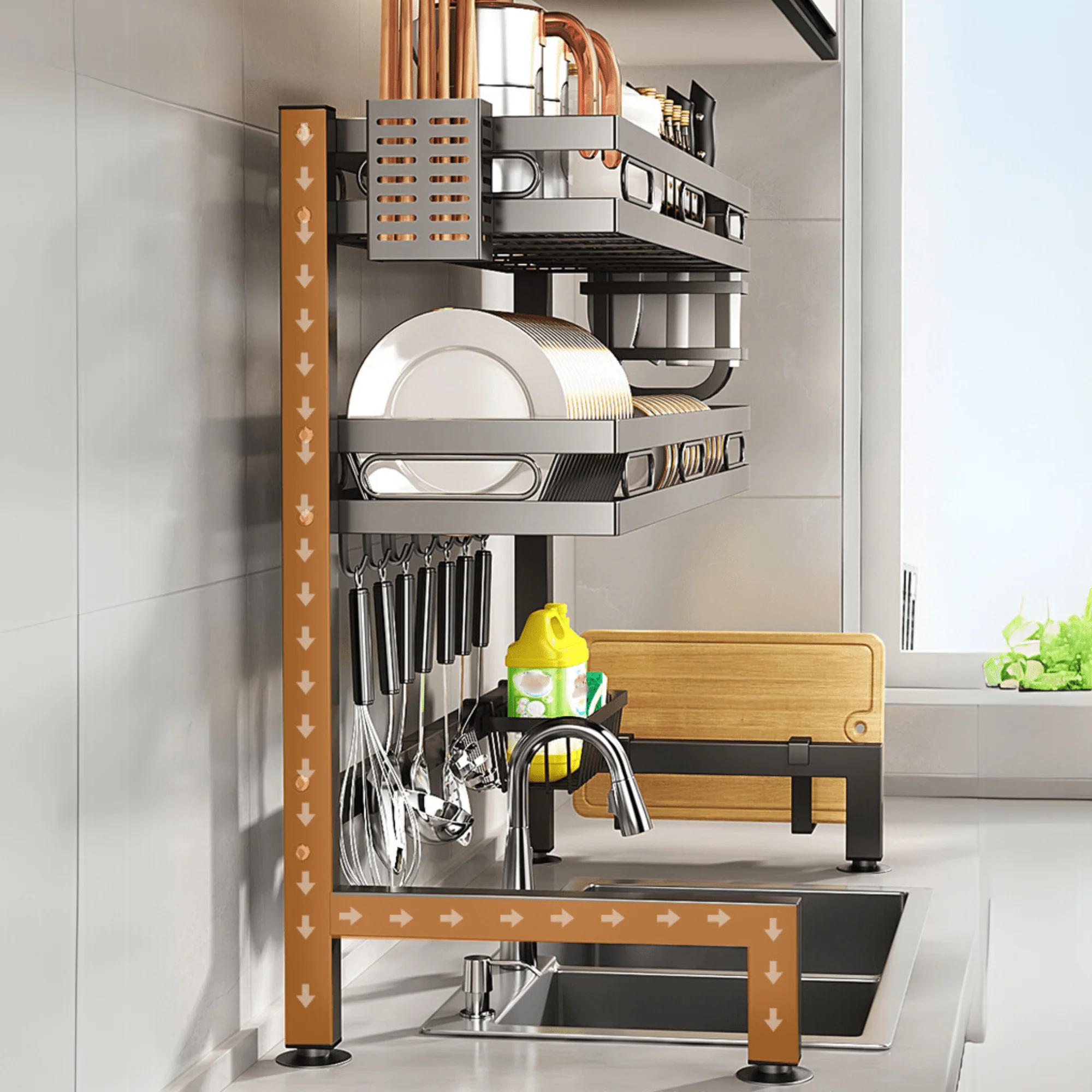 Double Layer Multi-Functional Iron Dish Drying Rack - Image 3