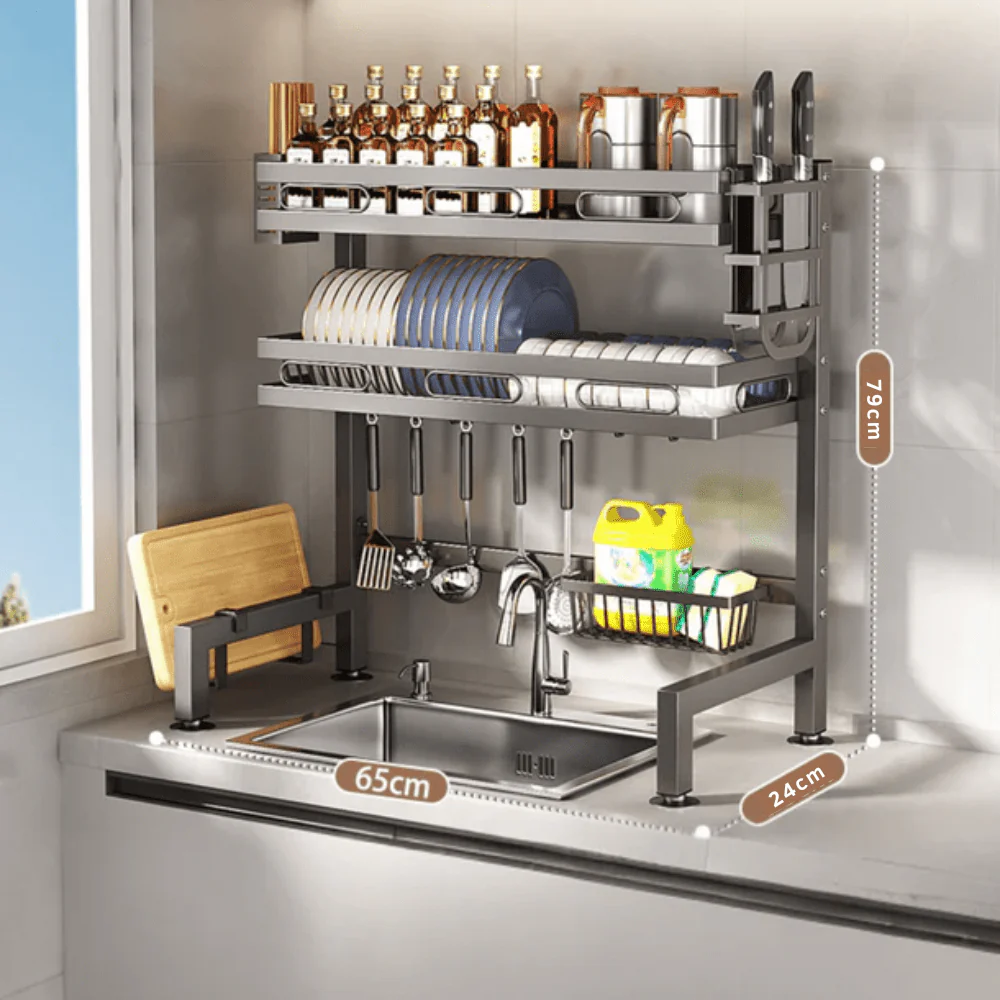 Double Layer Multi-Functional Iron Dish Drying Rack - Image 7