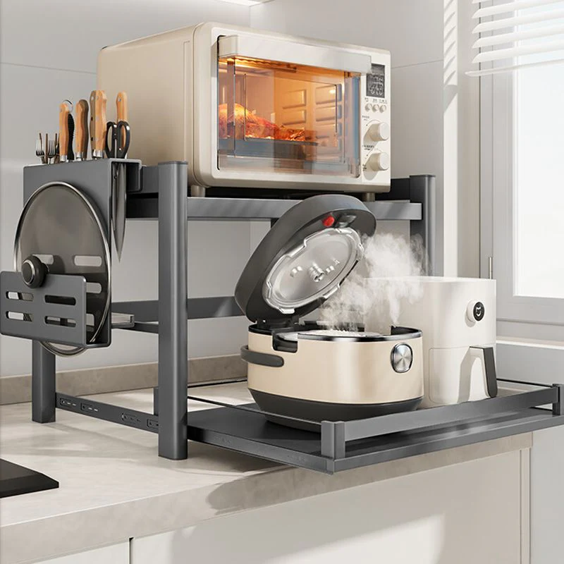 Double-Layer Pull-Out Kitchen Microwave Oven Storage Rack - Image 6