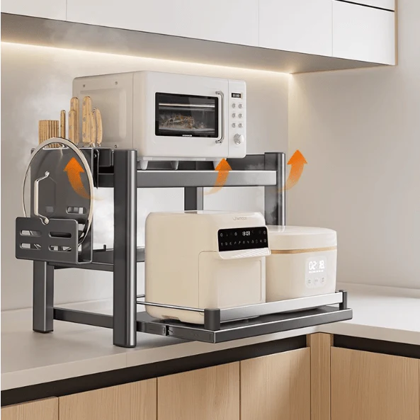 Double-Layer Pull-Out Kitchen Microwave Oven Storage Rack - Image 7