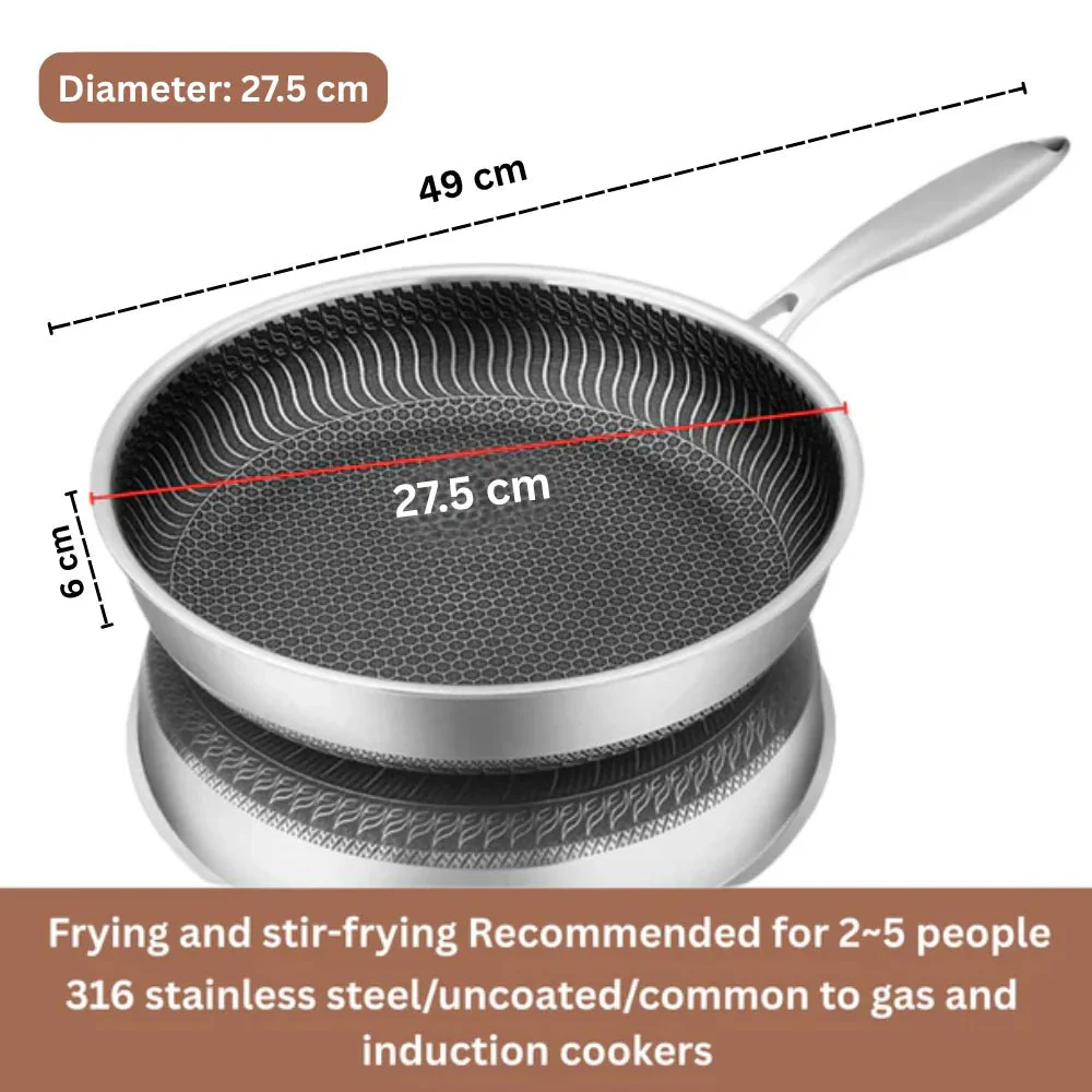 Double Sided Multipurpose Stainless Steel Non-Stick Honeycomb Frying Pan (26cm) - Image 7