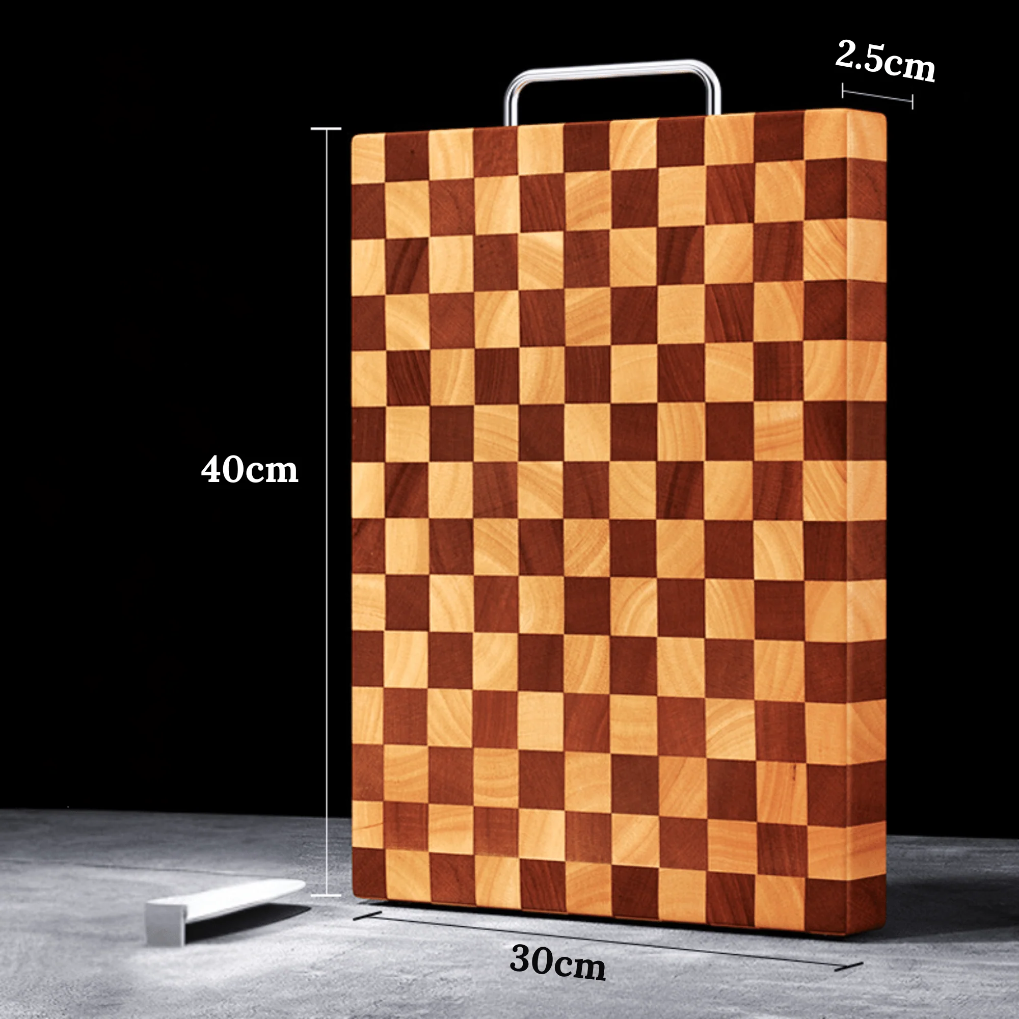 Double-Sided Rubber Wood Cutting Board with Chess Grid Design (40 cm) - Image 6