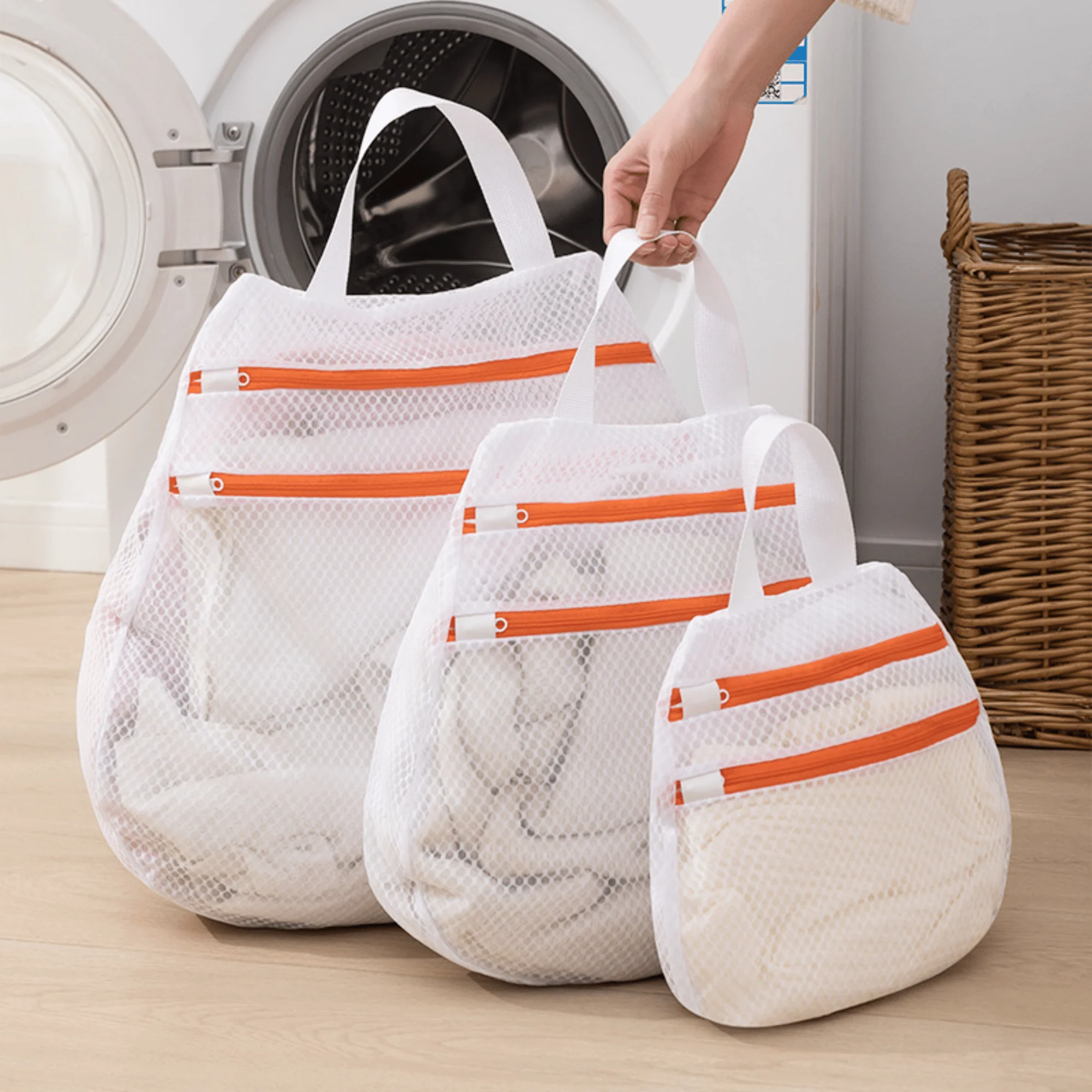 Durable Polyester Laundry Bag with Double Zipper Closure(Set of 3) - Image 3