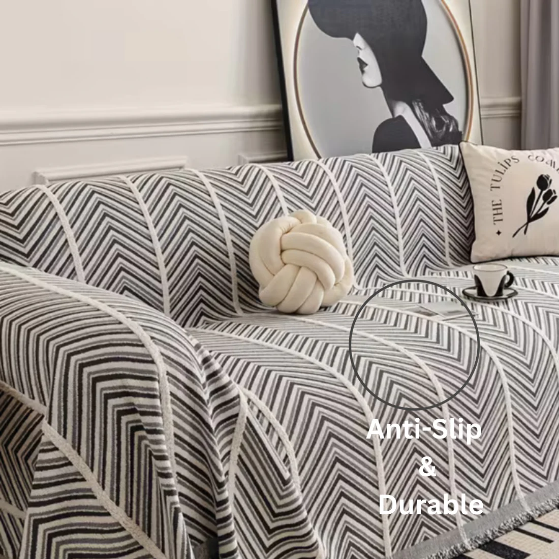 Elegance Chenille Grey Sofa Cover : [EM-SC-41] - Image 3