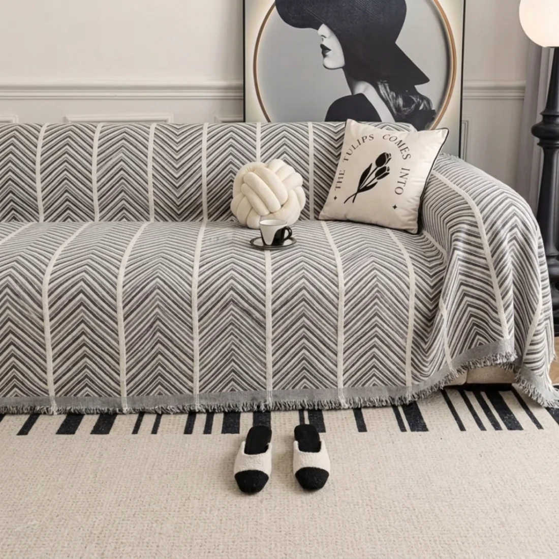 Elegance Chenille Grey Sofa Cover : [EM-SC-41] - Image 4
