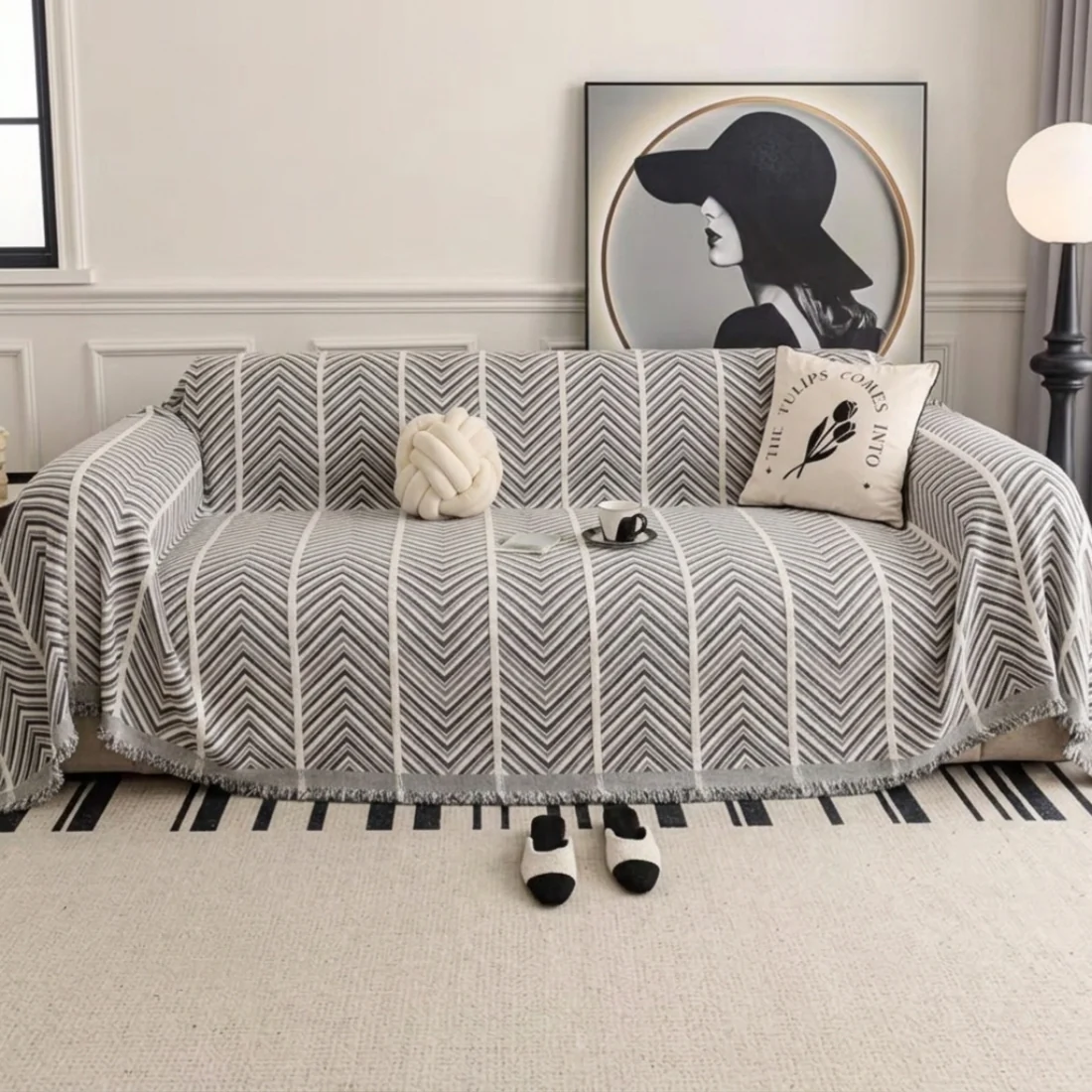 Elegance Chenille Grey Sofa Cover : [EM-SC-41] - Image 5