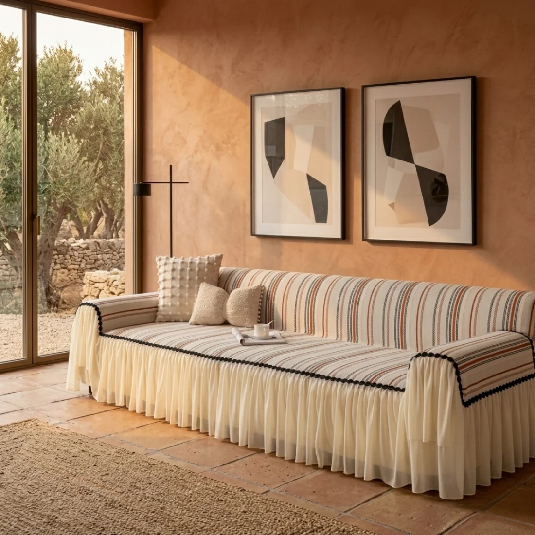 Elegance Chenille Orange Sofa Cover : [EM-SC-42] - Image 5