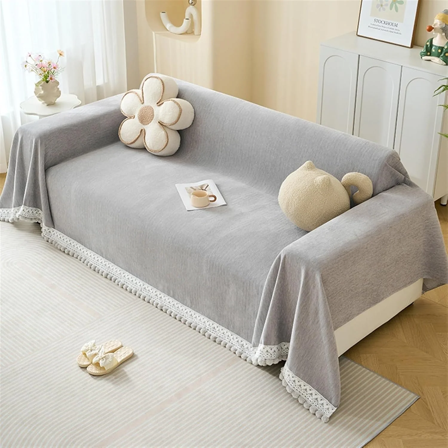 Light Grey Elegance Elegance Chenille Sofa Cover : [EM-SC-32] - Image 3