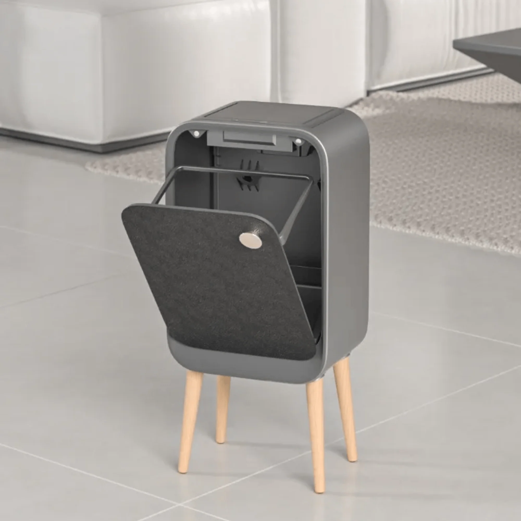 Elegance Touch Free Sensor Trash Can With Wooden Legs(20L) - Image 6