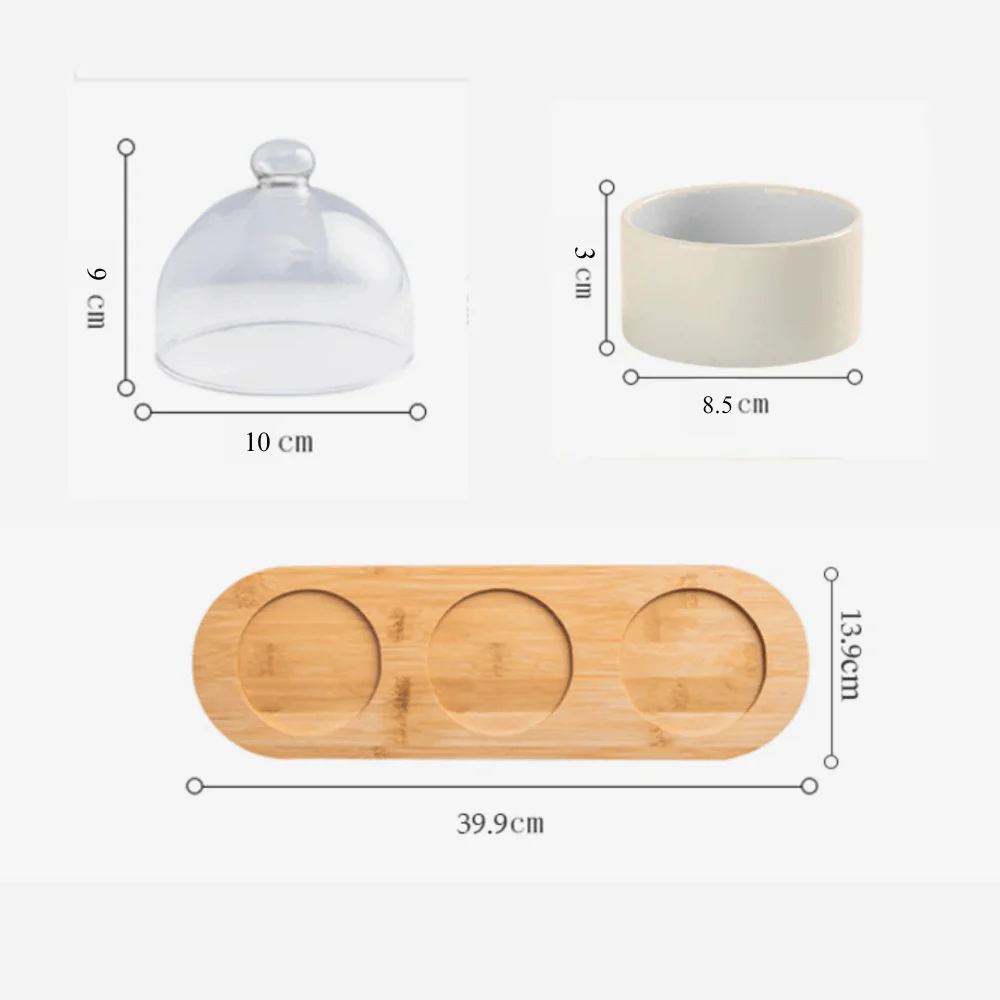 Elegant Ceramic Bowl Set with Glass Lid and Bamboo Tray - Image 6