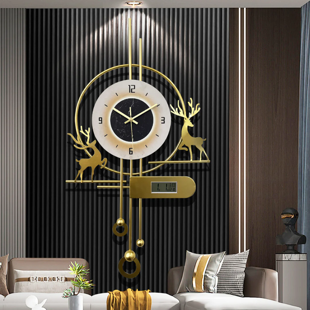 Elegant Reindeer Gold Metal Wall Clock - Image 3