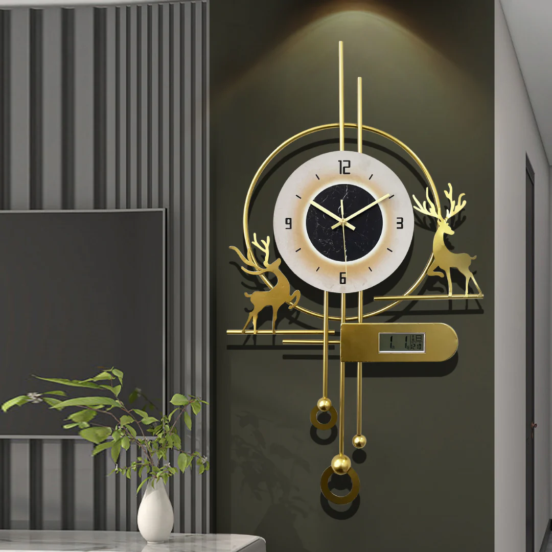 Elegant Reindeer Gold Metal Wall Clock - Image 4