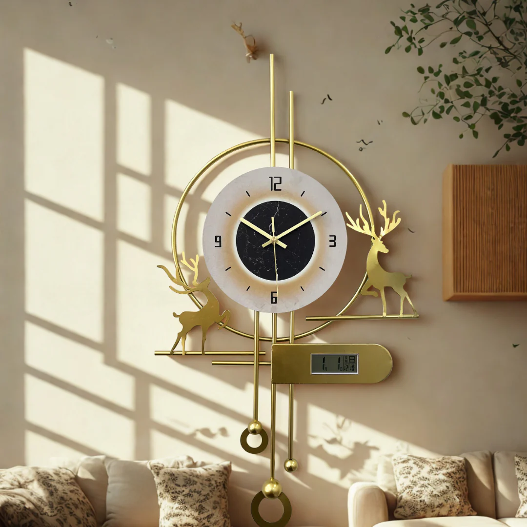 Elegant Reindeer Gold Metal Wall Clock - Image 5