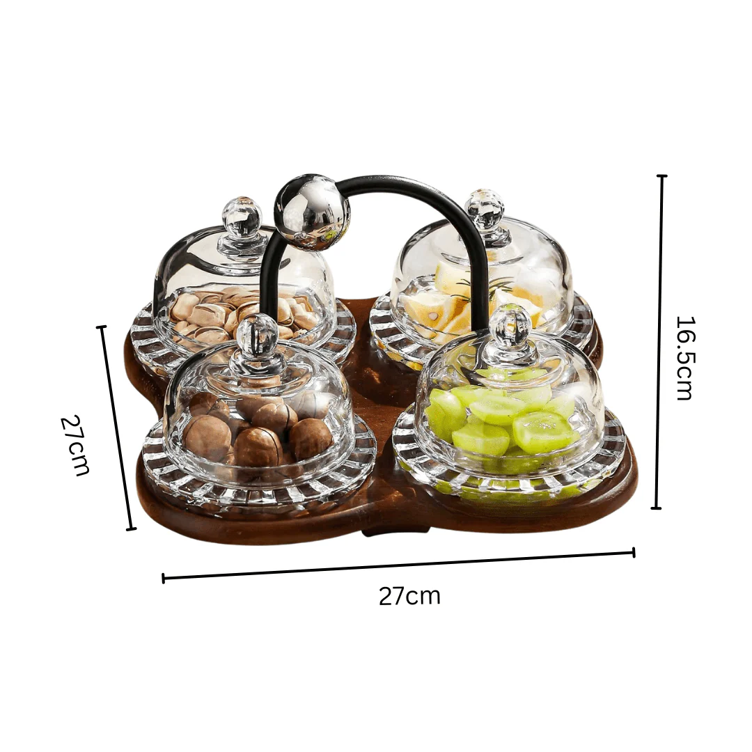 Elegant Multi-Dome Glass Snack Tray with Wooden Base Set - Image 6