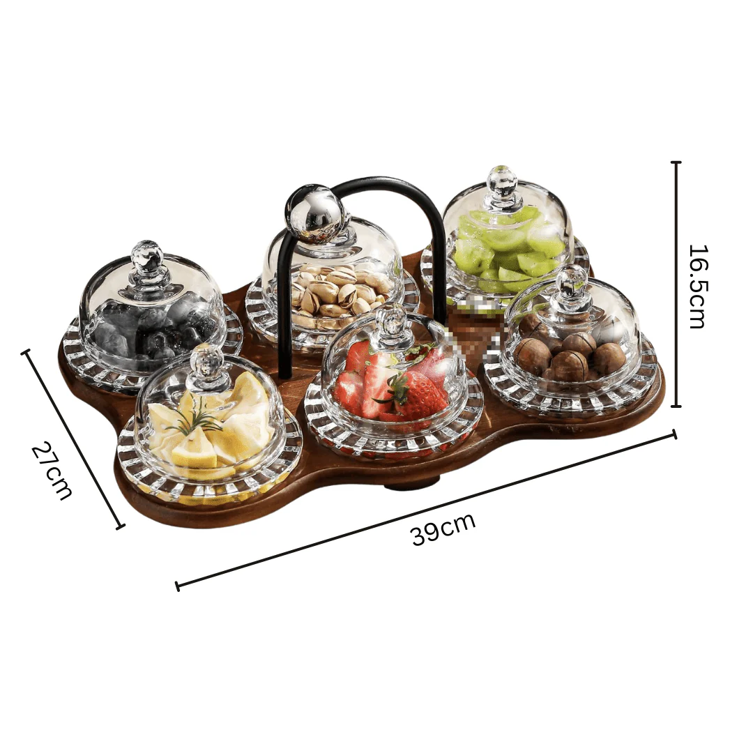 Elegant Multi-Dome Glass Snack Tray with Wooden Base Set - Image 7