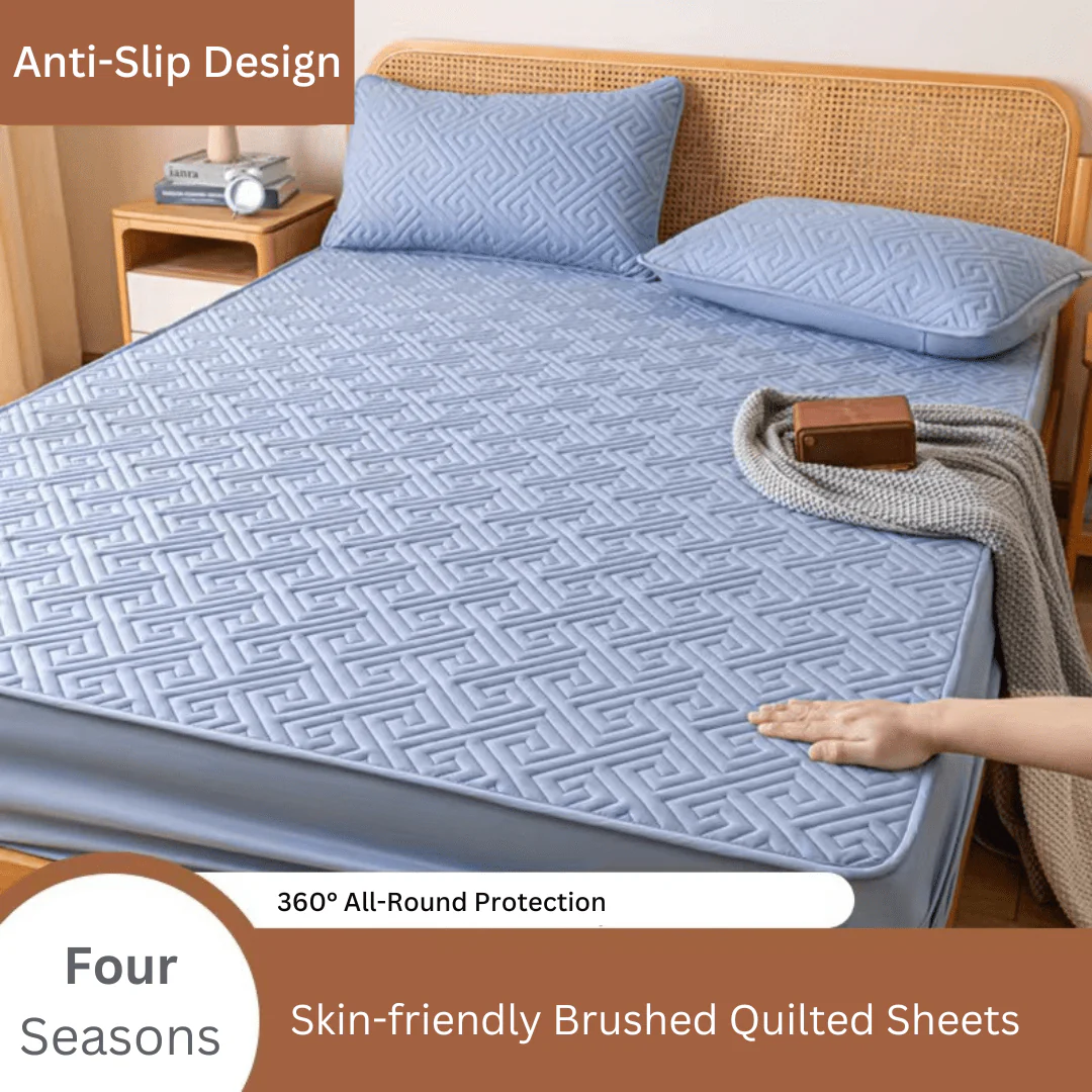Feather Touch Quilted Bed Sheets With 2-Pillow Covers (Blue) - Image 4