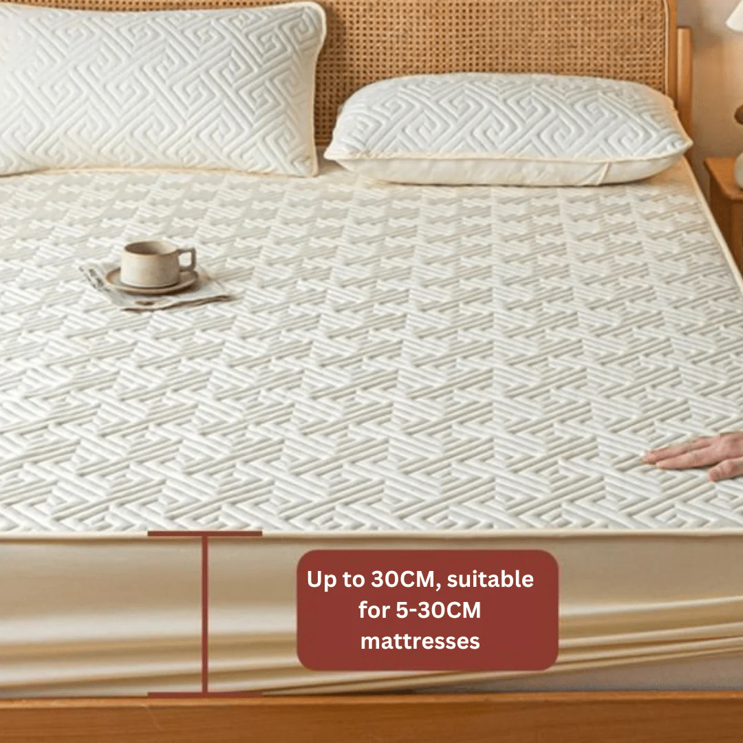 Feather Touch Quilted Bed Sheets With 2-Pillow Covers (Off-White) - Image 4