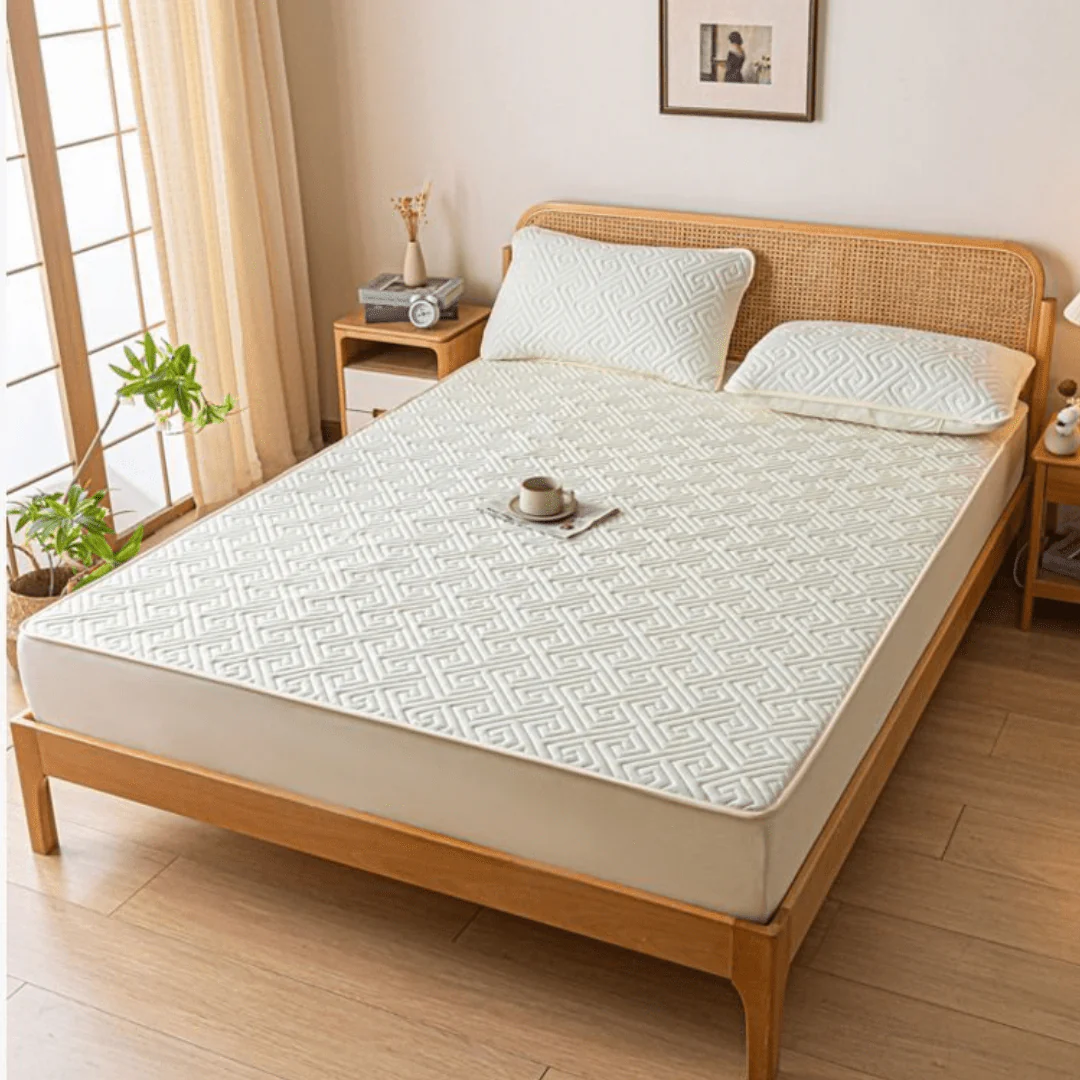 Feather Touch Quilted Bed Sheets With 2-Pillow Covers (Off-White) - Image 5