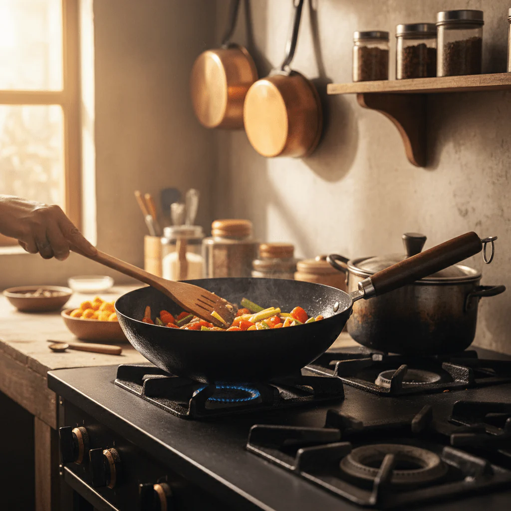 Fine Iron Cooking Pan with Wooden Handle - Image 6