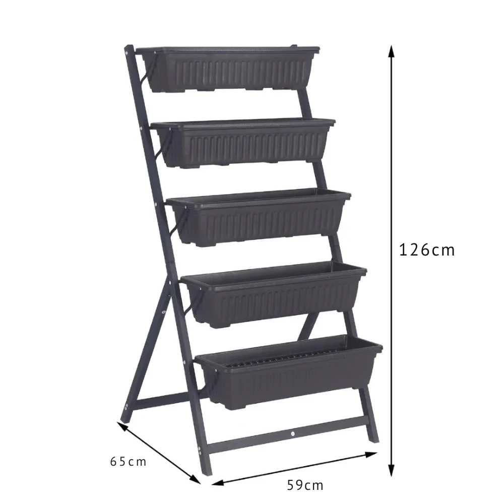 Five Layer Iron Vertical Plant Stand with Plastic Flower Pots - Image 7