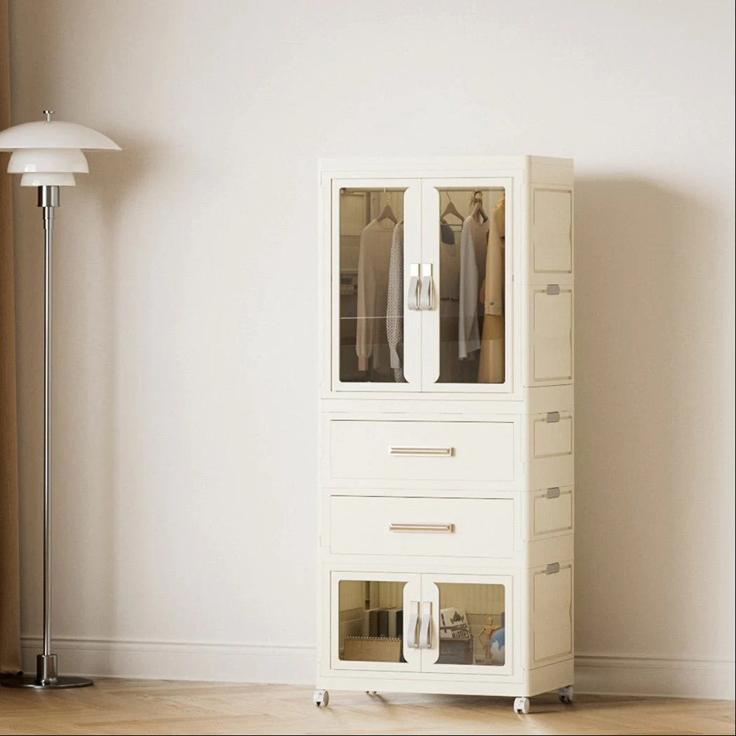 Foldable Storage Wardrobe with 1 Cabinet & 2 Drawers