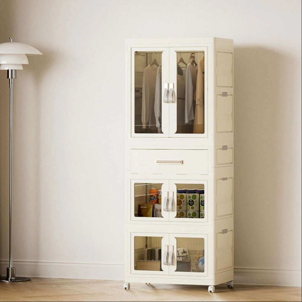 Foldable Storage Wardrobe with 2 Cabinets & 1 Drawer - Image 5