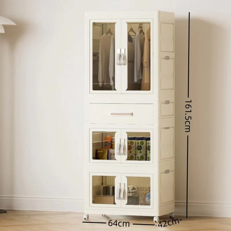 Foldable Storage Wardrobe with 2 Cabinets & 1 Drawer - Image 8