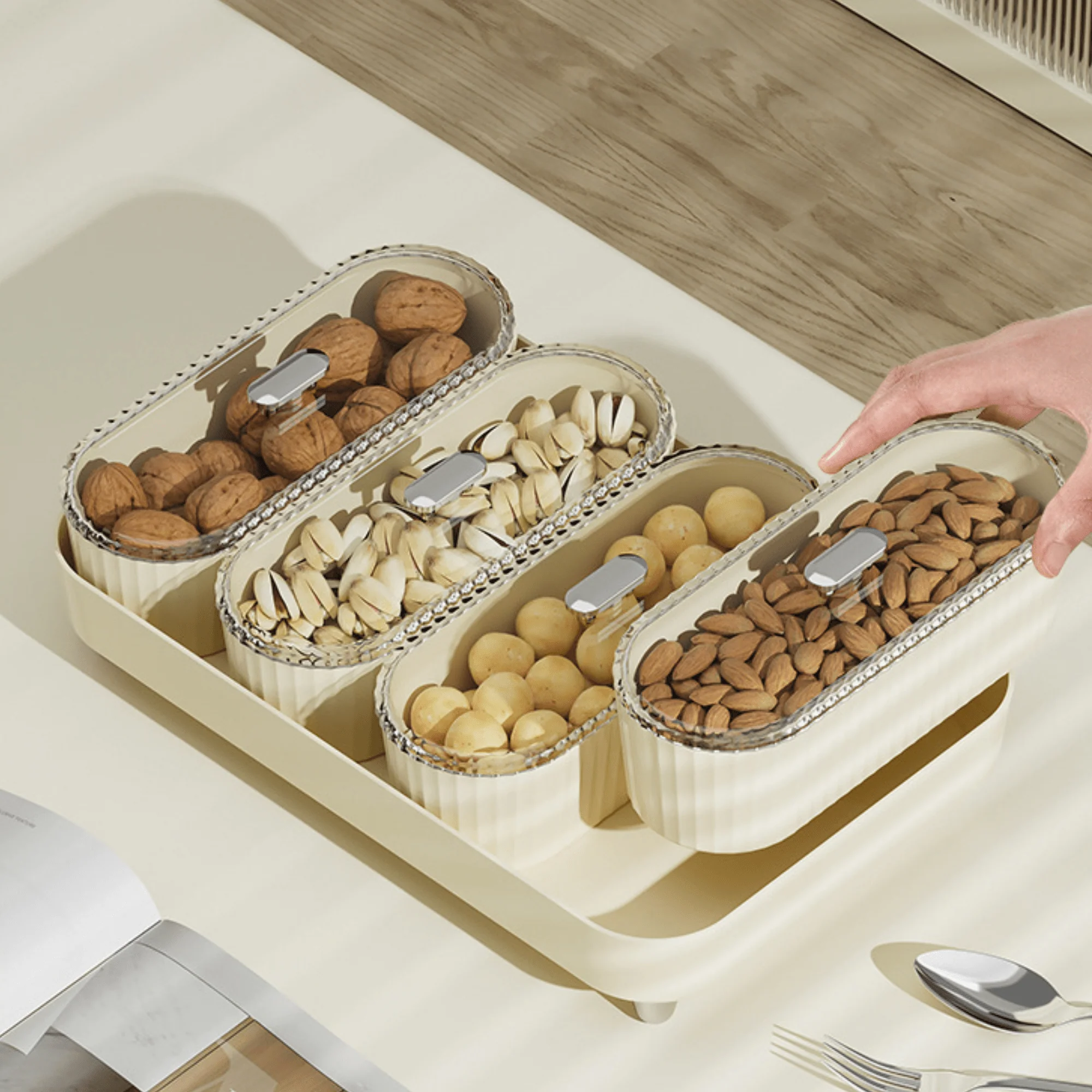 Premium 4 Jar Snack & Dry Fruit Container Set with Tray & Lids - Image 4