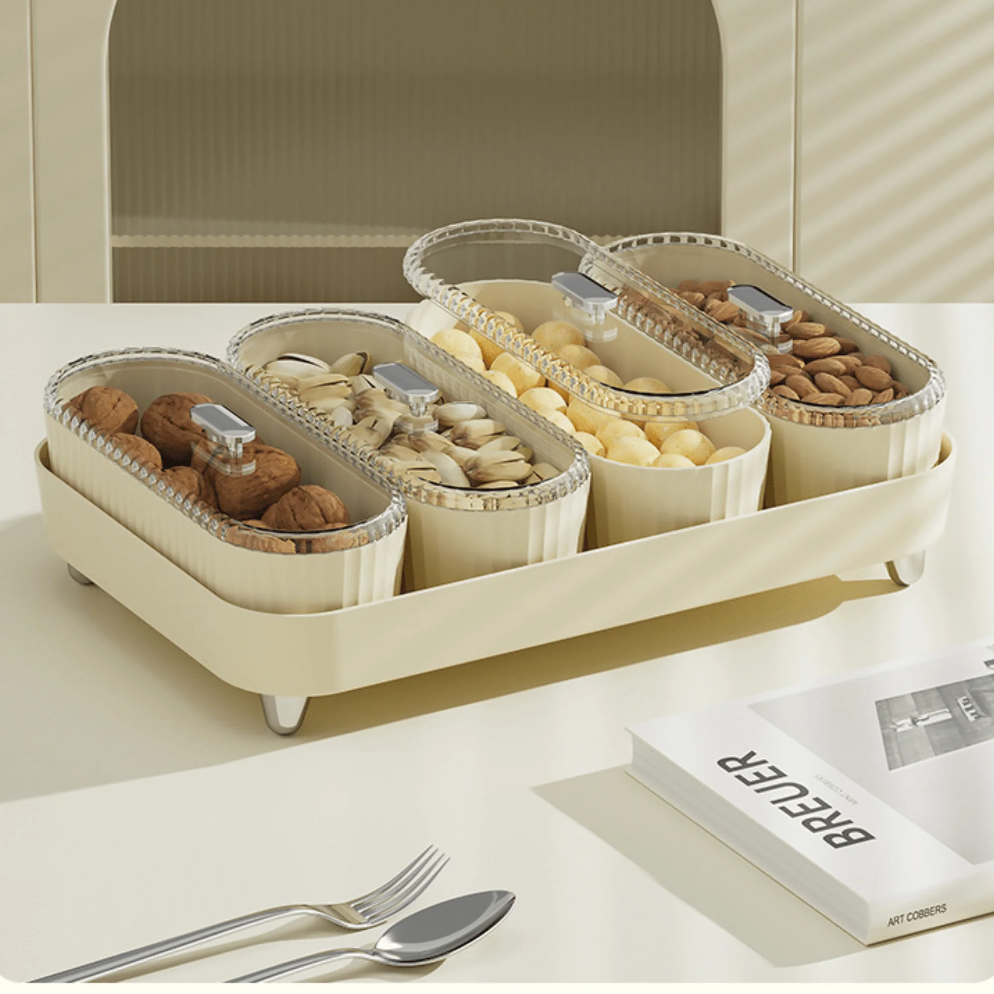 Premium 4 Jar Snack & Dry Fruit Container Set with Tray & Lids - Image 5