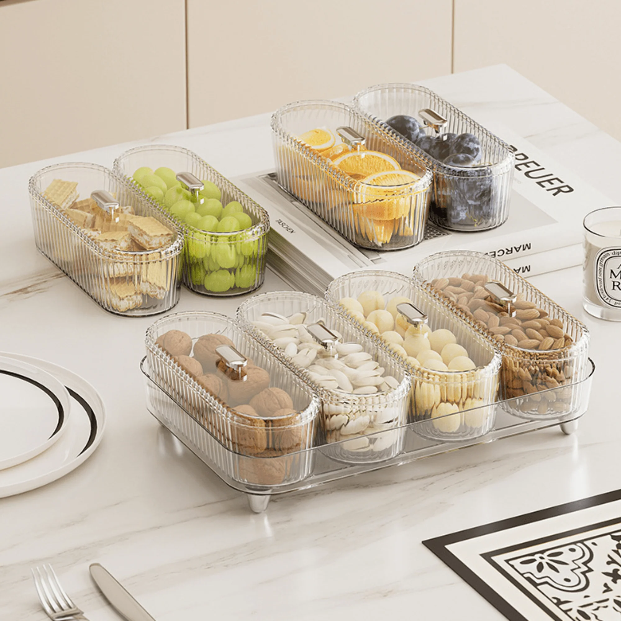 Premium 4 Jar Snack & Dry Fruit Container Set with Tray & Lids - Image 7