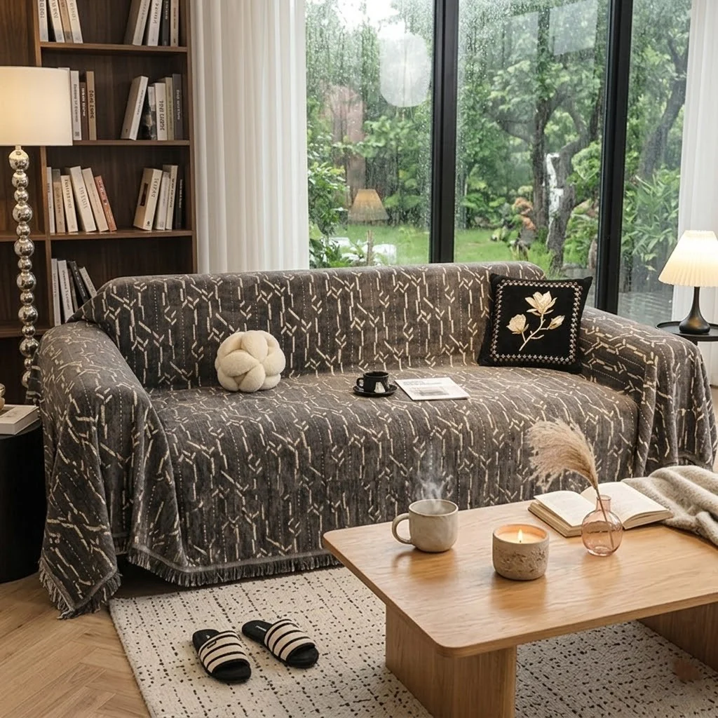 Grey Elegance Chenille Sofa Cover : [EM-SC-46] - Image 3