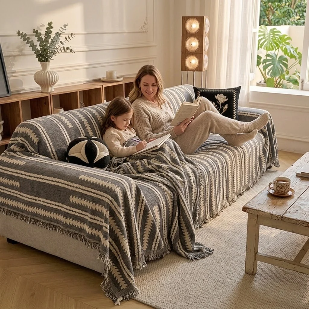Grey Elegance Chenille Sofa Cover : [EM-SC-47] - Image 4