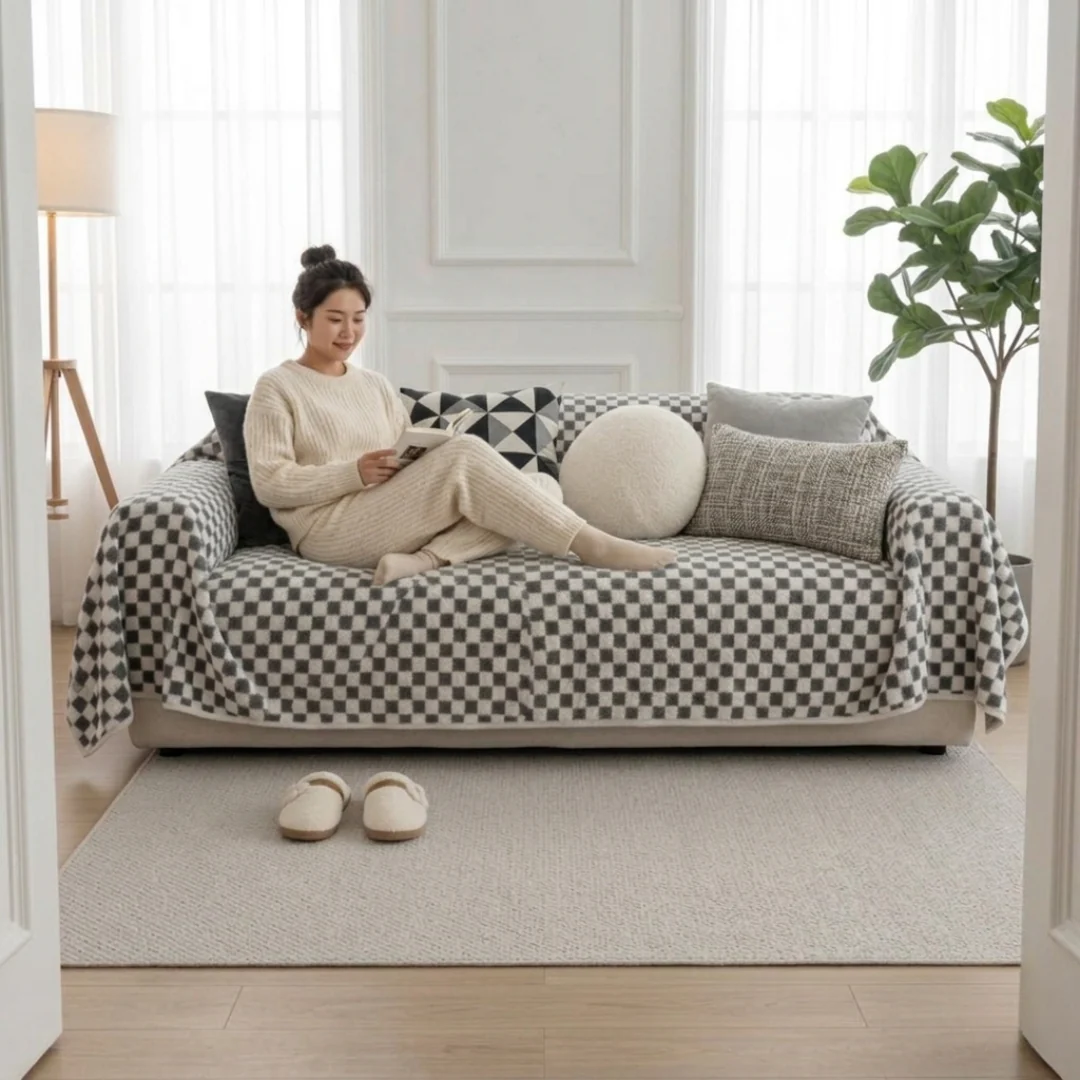 Grey Elegance Cotton Wool Sofa Cover : [EM-SC-45] - Image 3