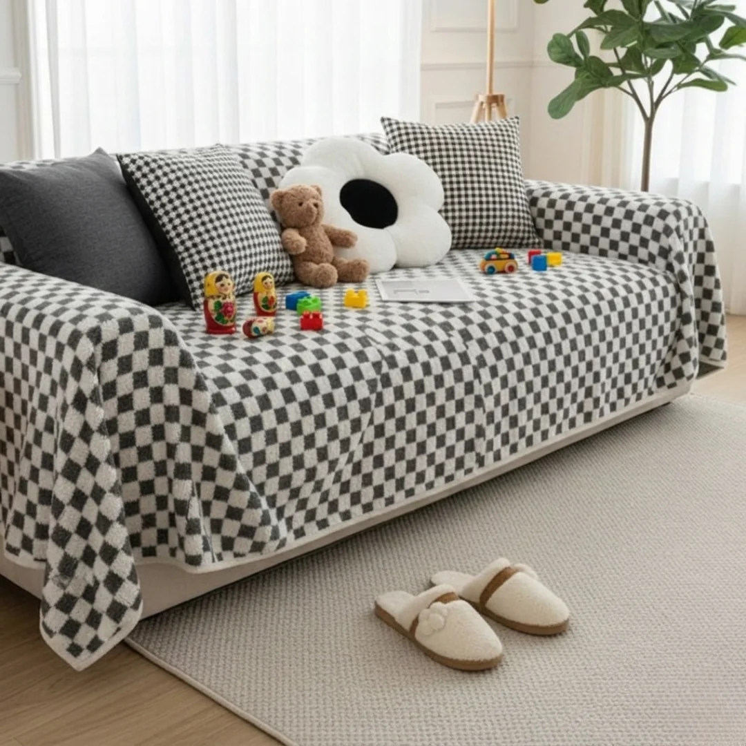 Grey Elegance Cotton Wool Sofa Cover : [EM-SC-45] - Image 4