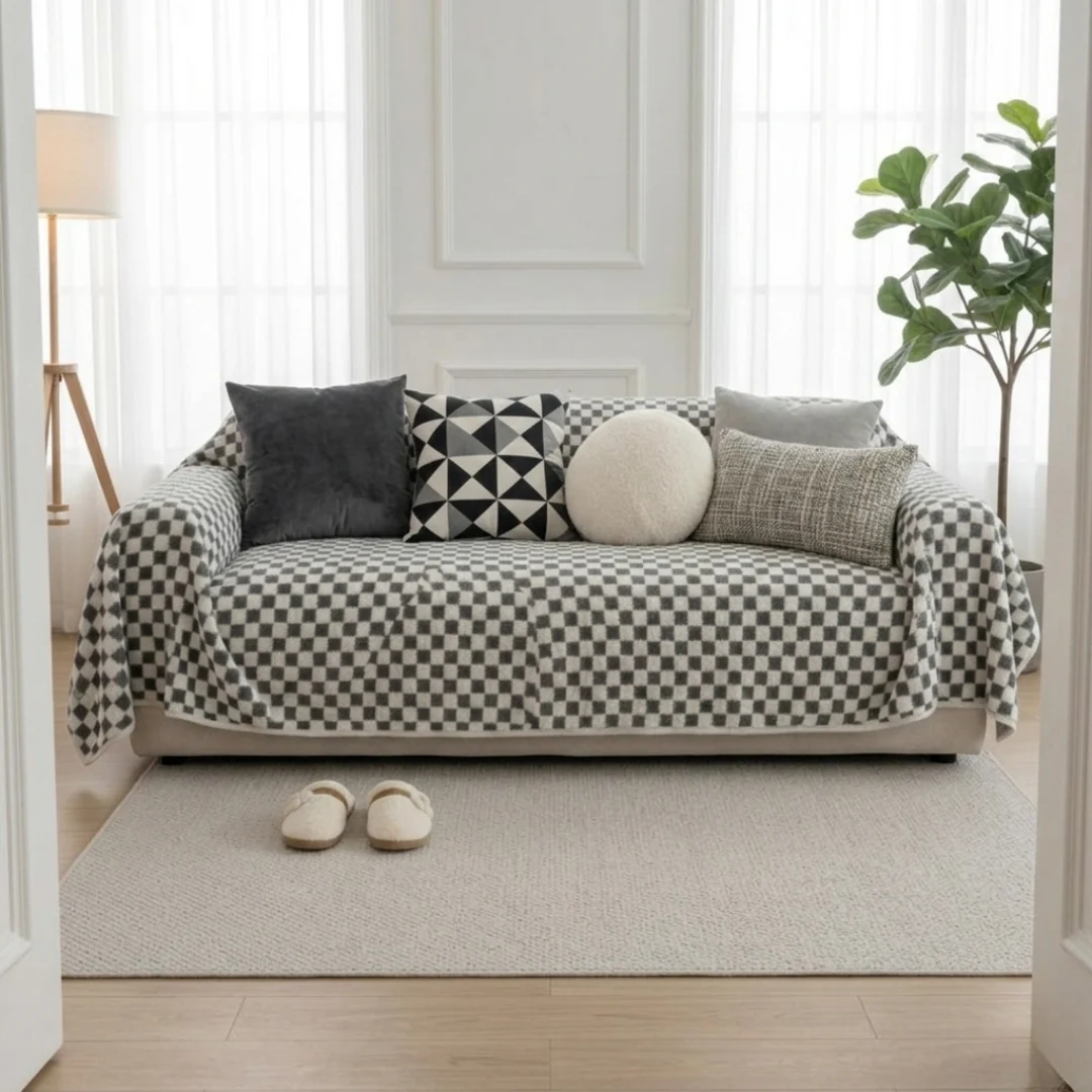 Grey Elegance Cotton Wool Sofa Cover : [EM-SC-45] - Image 5