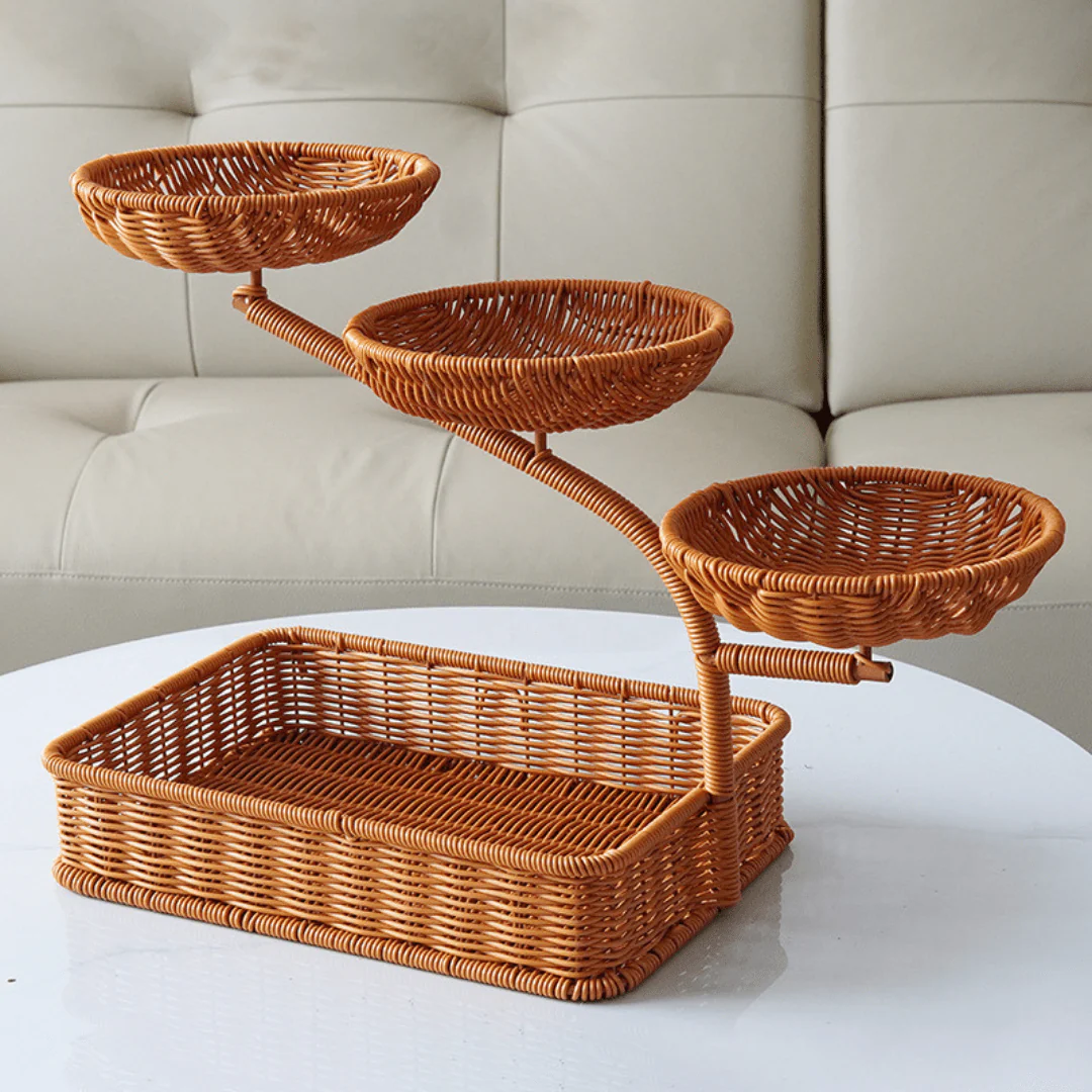 Handwoven Imitation Rattan Fruit Storage Basket - Image 4