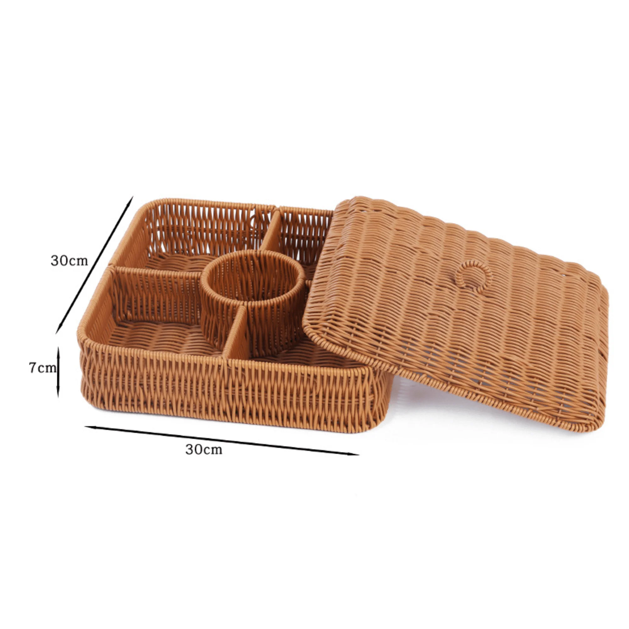 Handwoven Imitation Rattan Snack & Fruit Basket with Lid (30cm) - Image 6