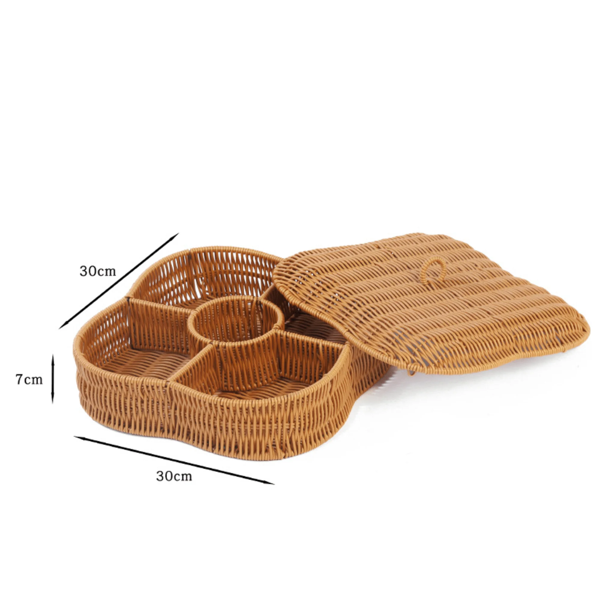 Handwoven Imitation Rattan Snack & Fruit Basket with Lid (30cm) - Image 7