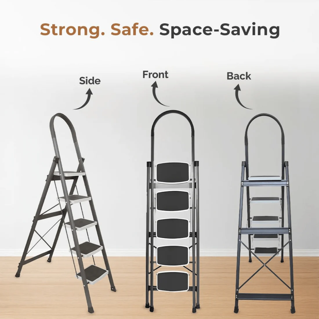 High-Strength Stainless Steel Five-Step Foldable Ladder - Image 4