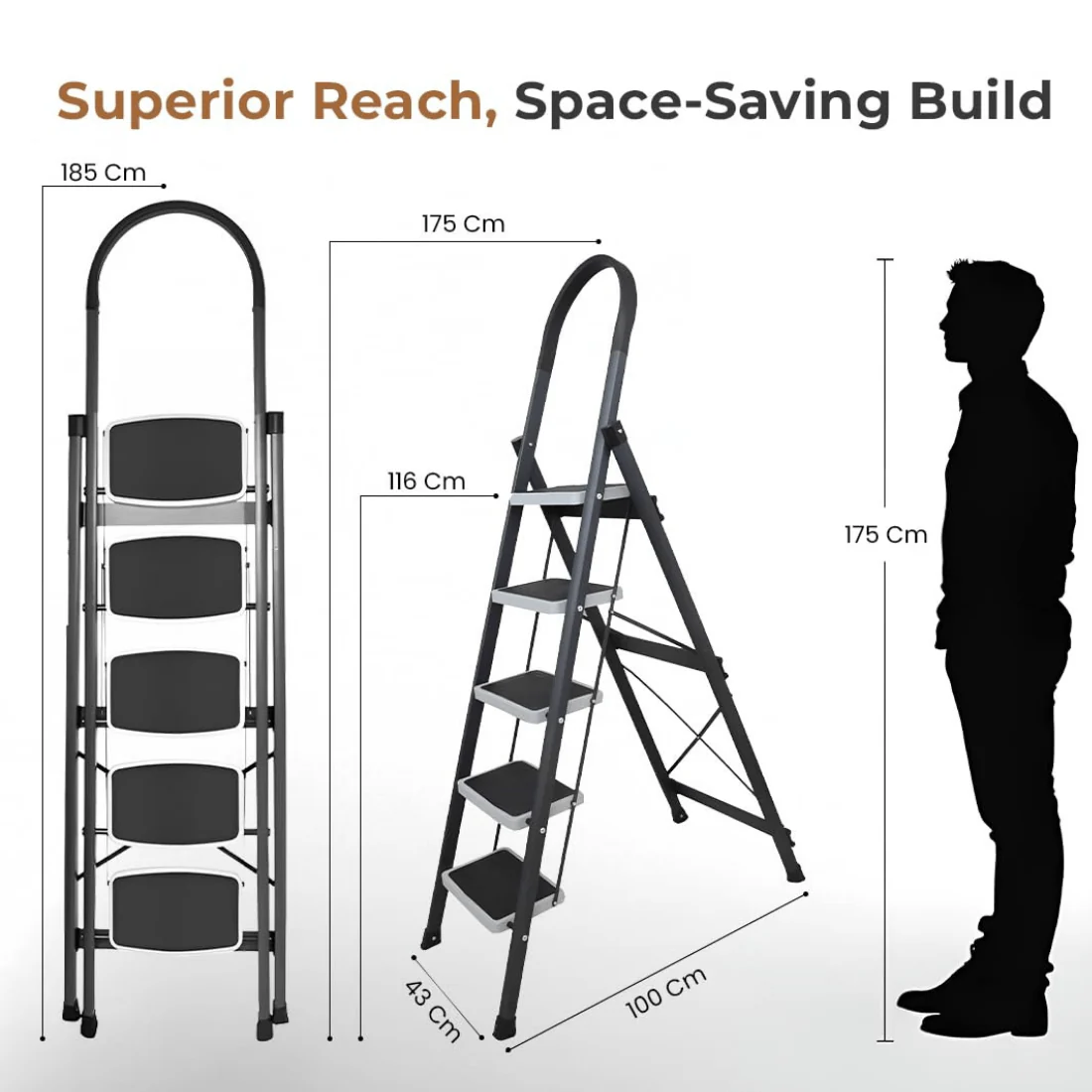 High-Strength Stainless Steel Five-Step Foldable Ladder - Image 5