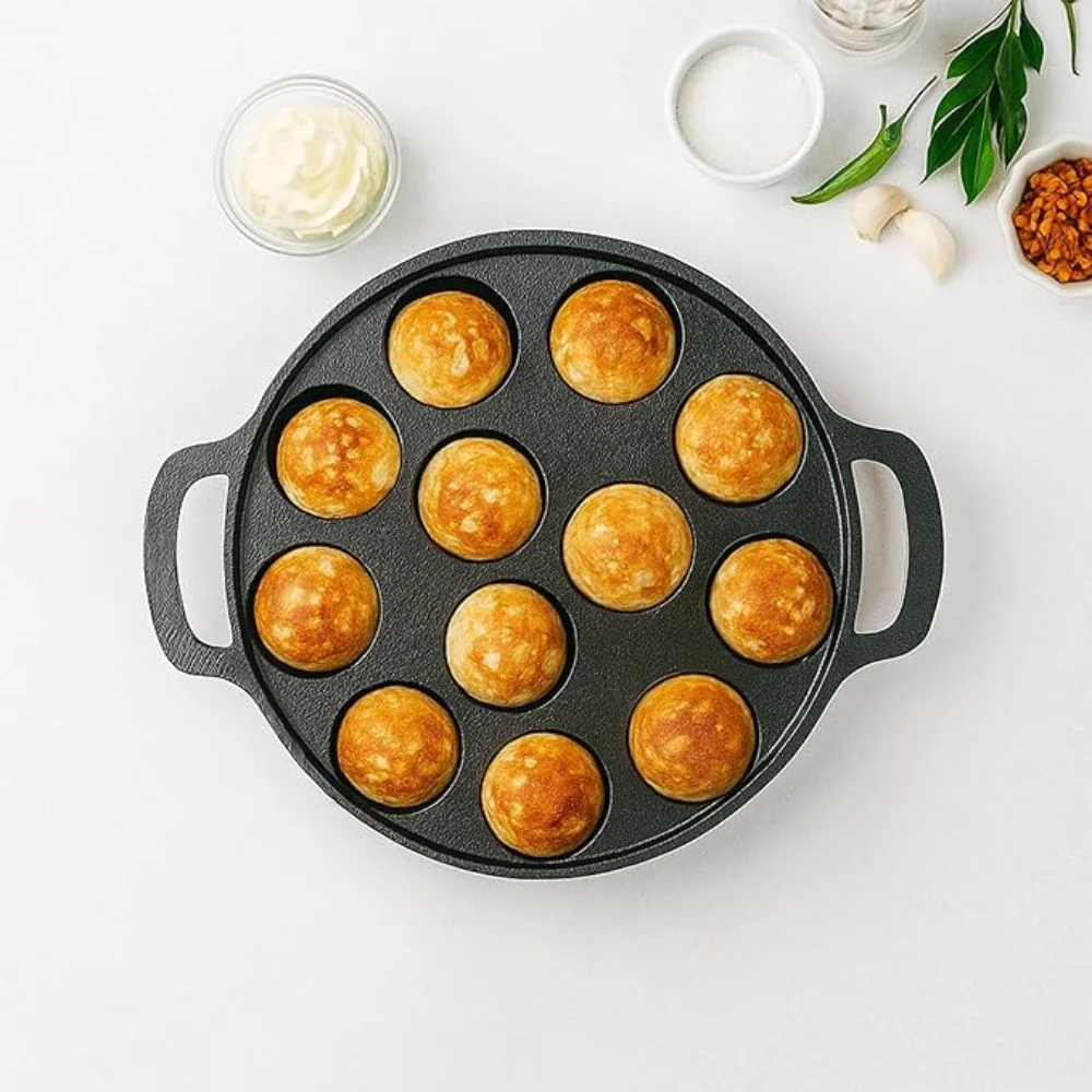 HomeEssentials 12-Cup Cast Iron Paniyaram Pan (26cm)
