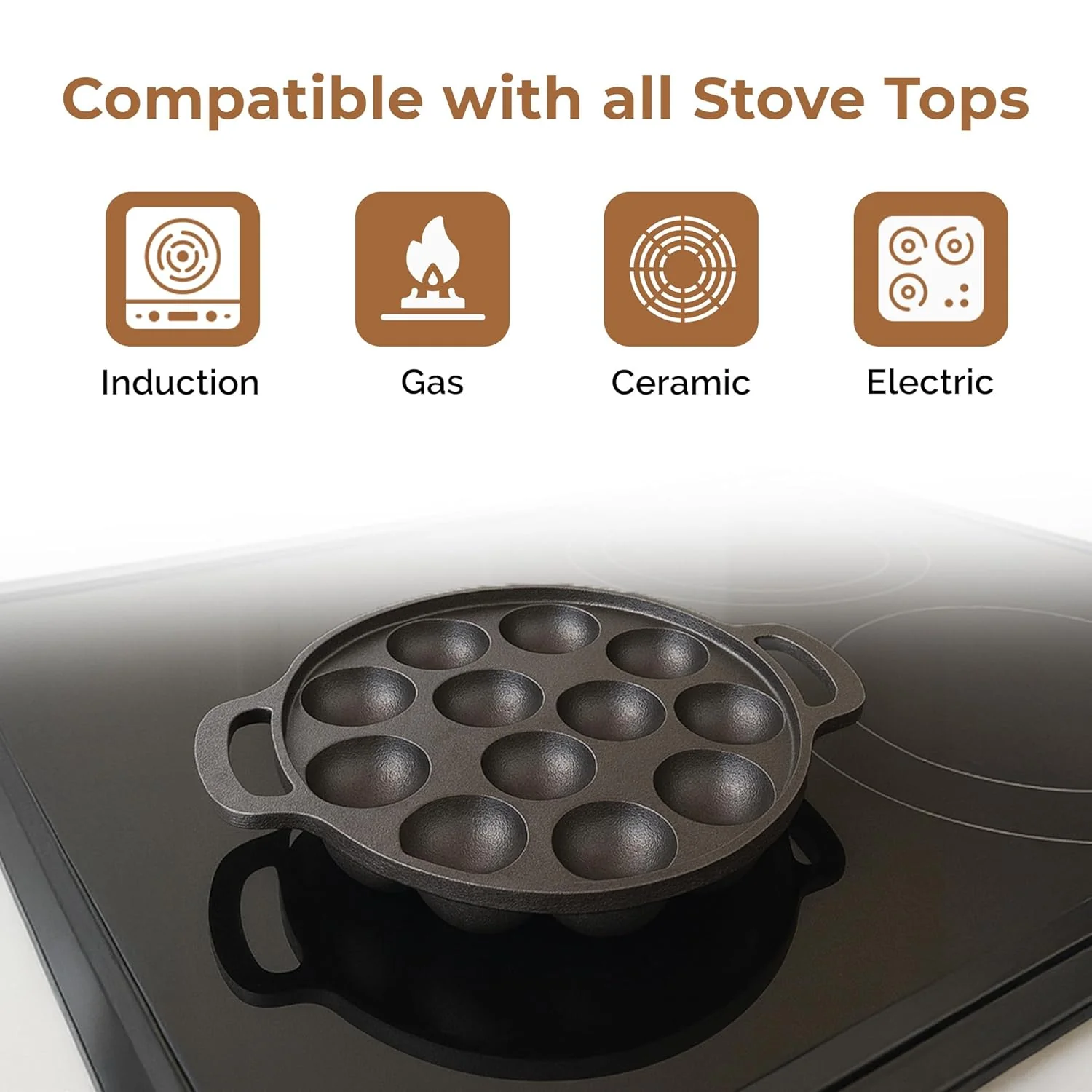 HomeEssentials 12-Cup Cast Iron Paniyaram Pan (26cm) - Image 2