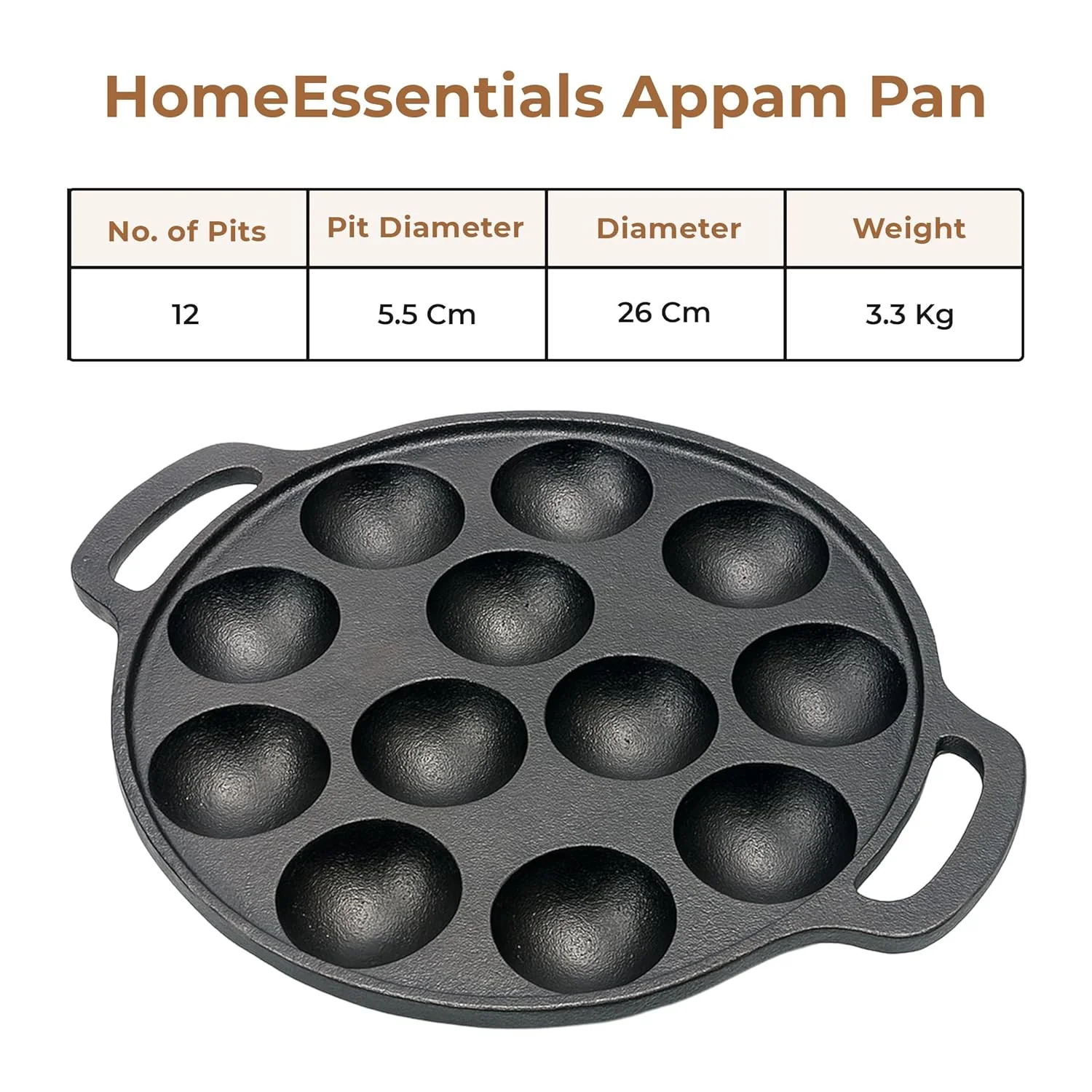 HomeEssentials 12-Cup Cast Iron Paniyaram Pan (26cm) - Image 6