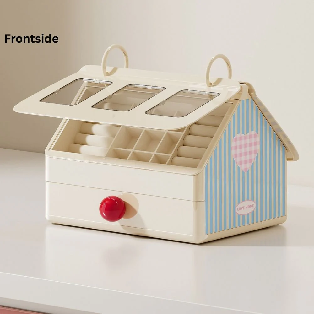 House-Style Multi-Compartment Jewelry Box with Transparent Window - Image 4