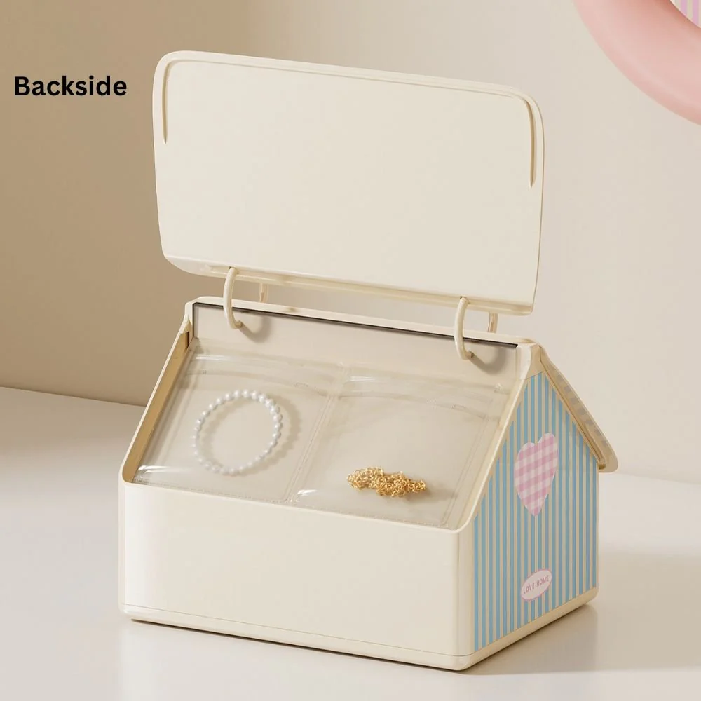 House-Style Multi-Compartment Jewelry Box with Transparent Window - Image 5