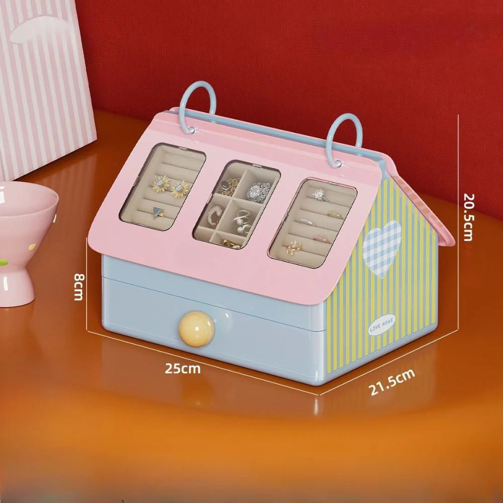 House-Style Multi-Compartment Jewelry Box with Transparent Window - Image 7